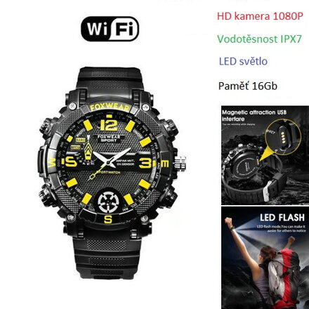 Kamera skrytá v hodinkách s funkcí wifi FOXWEAR
