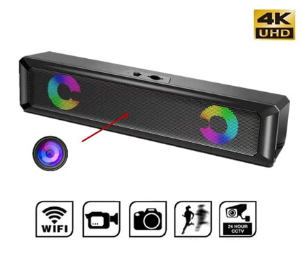 4K WiFi kamera skrytá v bluetooth reproduktoru - LED soundbar